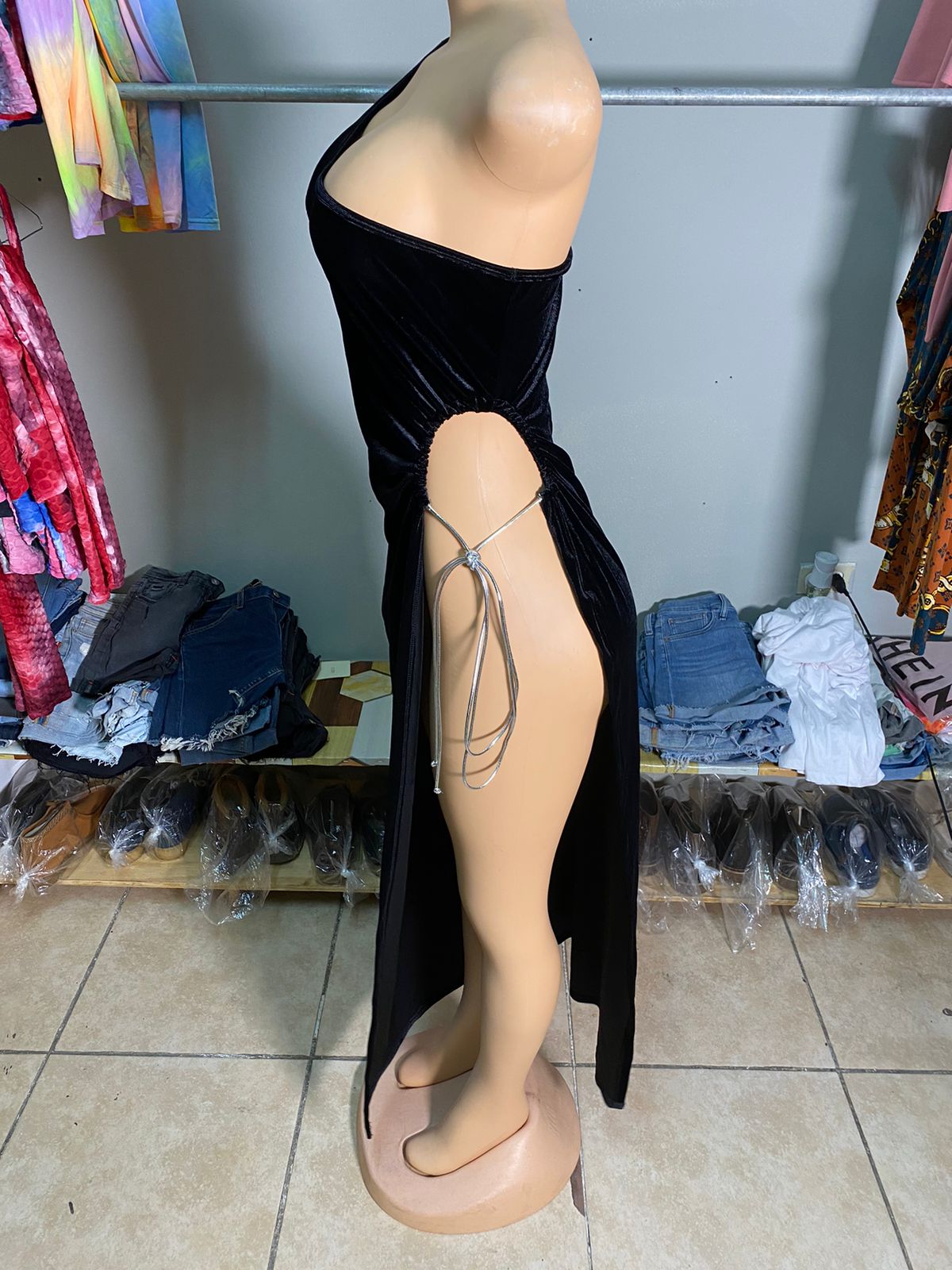 One Shoulder Velvet Dress